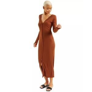 CULPOS X INC Ribbed Button-Front Cardigan Dress Brown Size Small